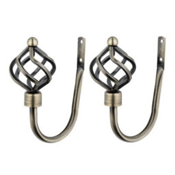 A.unique Home Pair Of Twisted Metal Holdbacks With Fittings - Antique Brass - thumbnail 2
