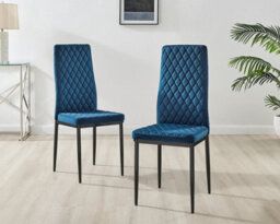 Furniturebox Uk 4 Seater Dining Set - Imperia White High Gloss Dining Table And Chairs - 4 Navy Velvet Milan Black Leg Chairs - thumbnail 8
