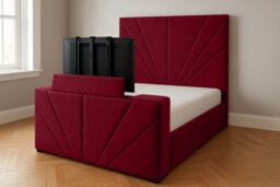 Royal View Velvet Upholstered Smart Tv Bed Frame - Plush Velvet, Red