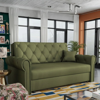 2 Seater Sofa Bed With Storage Viva Roma Iii Khaki Wood Frame Hr Foam And Metal Legs Modern Sleeper Settee For Living Room - image 1