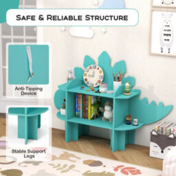 Costway Kids Dinosaur Bookcase 2-Tier Toy Storage Organizer Wooden Bookshelf - thumbnail 7
