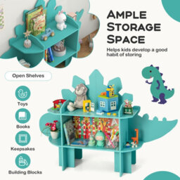 Costway Kids Dinosaur Bookcase 2-Tier Toy Storage Organizer Wooden Bookshelf - thumbnail 6