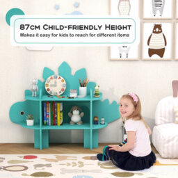 Costway Kids Dinosaur Bookcase 2-Tier Toy Storage Organizer Wooden Bookshelf - thumbnail 5