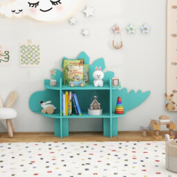 Costway Kids Dinosaur Bookcase 2-Tier Toy Storage Organizer Wooden Bookshelf - thumbnail 4