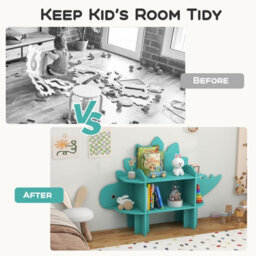 Costway Kids Dinosaur Bookcase 2-Tier Toy Storage Organizer Wooden Bookshelf - thumbnail 9