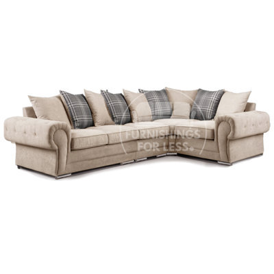 Furnishings For Less UK Milan 5 Seater Long  L Shaped Corner Sofa Scatter Back Chesterfield Arms Mink Right Hand Facing - image 1