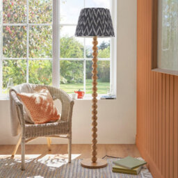 Luminosa Lighting Luminosa Cane Natural Bamboo Floor Lamp With Pearl Grey Fabric Zigzag Shade 40Cm E27 - thumbnail 3