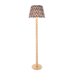 Luminosa Lighting Luminosa Cane Natural Bamboo Floor Lamp With Pearl Grey Fabric Zigzag Shade 40Cm E27