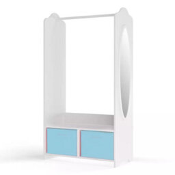 Urbn-Living Urbnliving 120Cm Height Kids White Wooden Hanging Clothes Rail Sky Blue Wardrobe Storage Shelves With Mirror - thumbnail 3