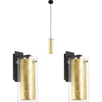 Elegant Ceiling Pendant Light With 2 Matching Wall Sconces In Clear Glass And Gold Finish - image 1