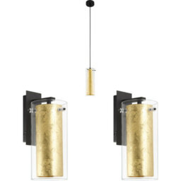 Elegant Ceiling Pendant Light With 2 Matching Wall Sconces In Clear Glass And Gold Finish - thumbnail 1