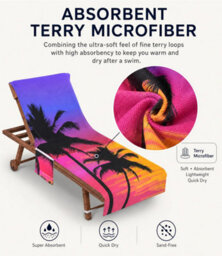 3D Beach Chair Cover, Lounge Towel Cover With Pocket, Microfiber For Swimming Pool - thumbnail 4