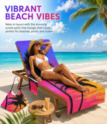 3D Beach Chair Cover, Lounge Towel Cover With Pocket, Microfiber For Swimming Pool - thumbnail 2