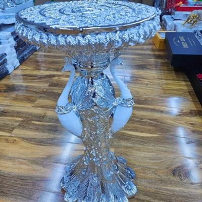 Biznest End Table 3 Peacock Style Base Large 40X60Cm Diamond Crystal Sparkly Side Table (Silver)