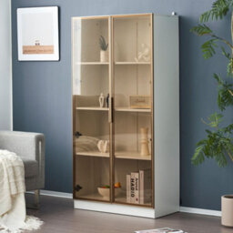 Led Display Cabinet With Tempered Glass Door And Shelves, White - thumbnail 7