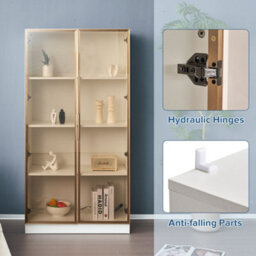 Led Display Cabinet With Tempered Glass Door And Shelves, White - thumbnail 4