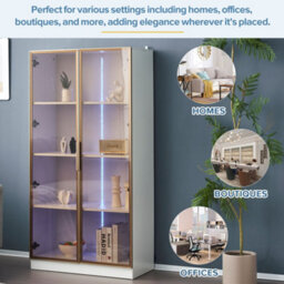 Led Display Cabinet With Tempered Glass Door And Shelves, White - thumbnail 2