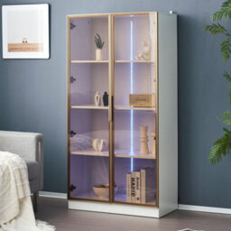 Led Display Cabinet With Tempered Glass Door And Shelves, White - thumbnail 8