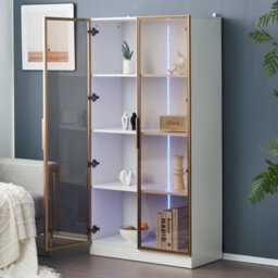 Led Display Cabinet With Tempered Glass Door And Shelves, White - thumbnail 9