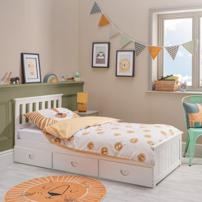 Home Treats Single Wooden Bed With 3 Storage Drawers Pine White - Hybrid Mattress - image 1