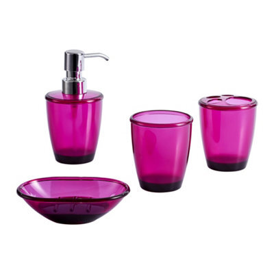 Innoteck Essentials 4Pc Bathroom Accessory Set(Wine Red) - Soap Dish, Soap Dispenser, Rinse Cup, Toothbrush Holder. - image 1