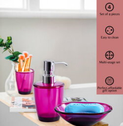 Innoteck Essentials 4Pc Bathroom Accessory Set(Wine Red) - Soap Dish, Soap Dispenser, Rinse Cup, Toothbrush Holder. - thumbnail 4
