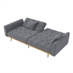 Abrihome Modern 2-Seater Velvet Sofa With 3-Speed Adjustable Backrest, Thick Cushions & Gold Metal Legs, Grey - thumbnail 9