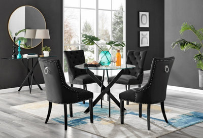 Furniturebox Uk Novara Black Leg Round Glass Dining Table & 4 Black Belgravia Black Leg Chairs - image 1