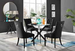 Furniturebox Uk Novara Black Leg Round Glass Dining Table & 4 Black Belgravia Black Leg Chairs - thumbnail 1