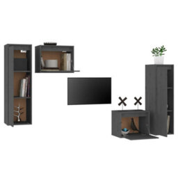 Berkfield Tv Cabinets 4 Pcs Grey Solid Wood Pine - thumbnail 4