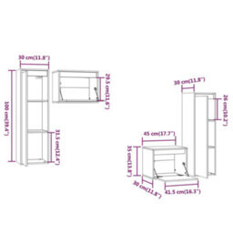 Berkfield Tv Cabinets 4 Pcs Grey Solid Wood Pine - thumbnail 9