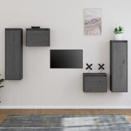 Berkfield Tv Cabinets 4 Pcs Grey Solid Wood Pine - thumbnail 1