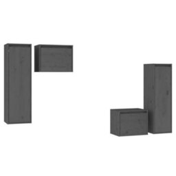 Berkfield Tv Cabinets 4 Pcs Grey Solid Wood Pine - thumbnail 2