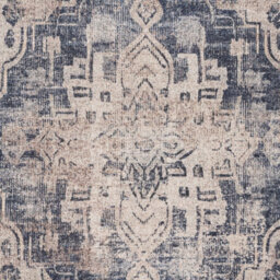 Loomed Beige Blue Distressed Vintage Medallion Washable Living Room Area Rug 120Cm X 170Cm - thumbnail 5