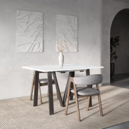 Furneo Lungo White Marble Effect, 4 To 14 Seat Rectangle Extending Dining Table, 130Cm-330Cm - thumbnail 8