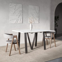Furneo Lungo White Marble Effect, 4 To 14 Seat Rectangle Extending Dining Table, 130Cm-330Cm - thumbnail 9