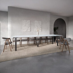 Furneo Lungo White Marble Effect, 4 To 14 Seat Rectangle Extending Dining Table, 130Cm-330Cm - thumbnail 1