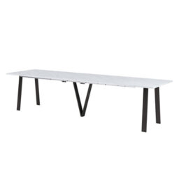 Furneo Lungo White Marble Effect, 4 To 14 Seat Rectangle Extending Dining Table, 130Cm-330Cm - thumbnail 2