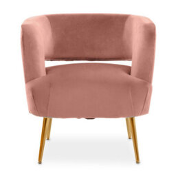 Orsina Pink Velvet Chair With Gold Finish Metal Legs, Backrest Dining Chair, Easy To Clean Armchair