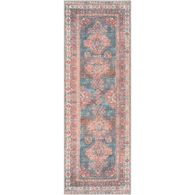 Livabliss Colin-Washable Brown Grey Blue Traditionnal Vintage Boho Living Dining Rug 80 X 220 Cm Easy Care, Non Shedding - image 1