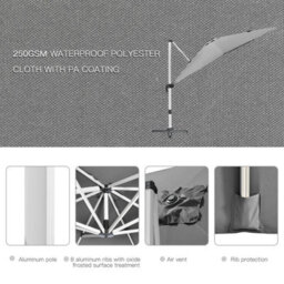 Outsunny 3 X 3(M) Cantilever Roma Parasol Garden Umbrella With Cross Base Grey - thumbnail 6