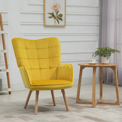 Homcom Upholstered Tufted Wingback Armchair With Seat Padding, Yellow - image 1