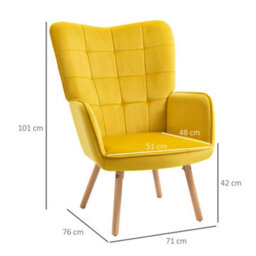 Homcom Upholstered Tufted Wingback Armchair With Seat Padding, Yellow - thumbnail 3