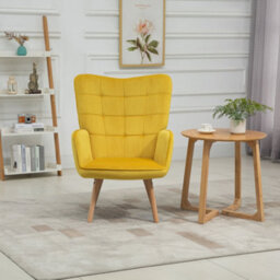 Homcom Upholstered Tufted Wingback Armchair With Seat Padding, Yellow - thumbnail 7