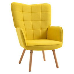 Homcom Upholstered Tufted Wingback Armchair With Seat Padding, Yellow - thumbnail 2
