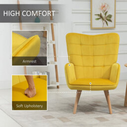 Homcom Upholstered Tufted Wingback Armchair With Seat Padding, Yellow - thumbnail 4