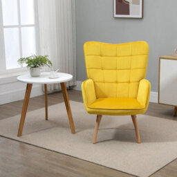 Homcom Upholstered Tufted Wingback Armchair With Seat Padding, Yellow - thumbnail 6