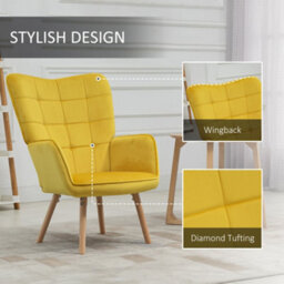 Homcom Upholstered Tufted Wingback Armchair With Seat Padding, Yellow - thumbnail 5