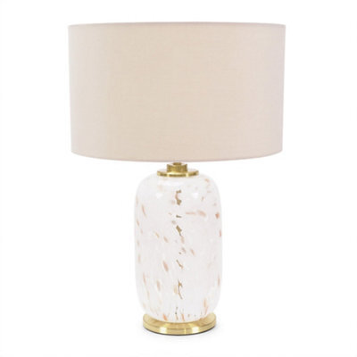 Valuelights India Gold Metal And White Confetti Glass Table Lamp With Cream Shade - Led Bulb Included - image 1