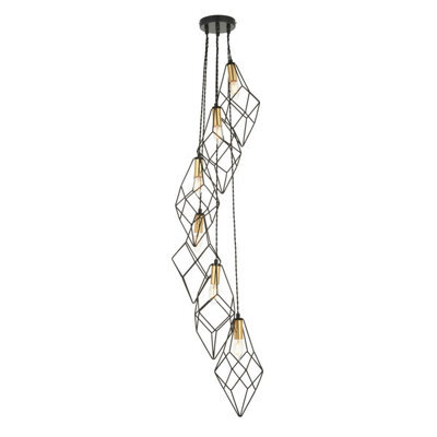 Luminosa Lighting Luminosa Jaxon Plate Pendant Ceiling Lamp, Matt Black, Gold Effect Plate - image 1